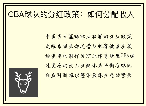 CBA球队的分红政策：如何分配收入
