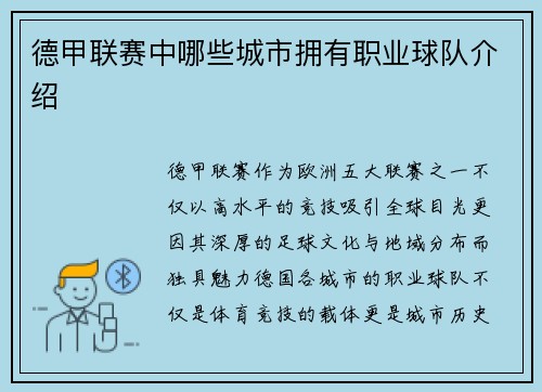 德甲联赛中哪些城市拥有职业球队介绍