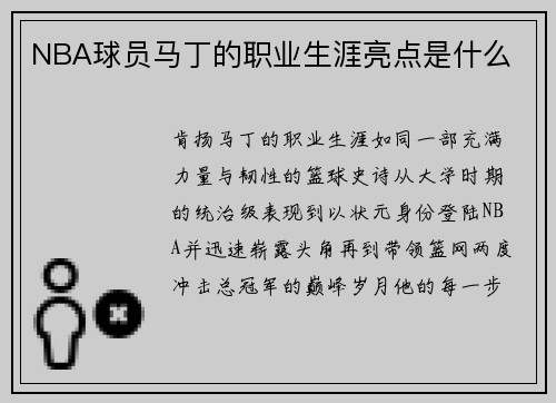 NBA球员马丁的职业生涯亮点是什么